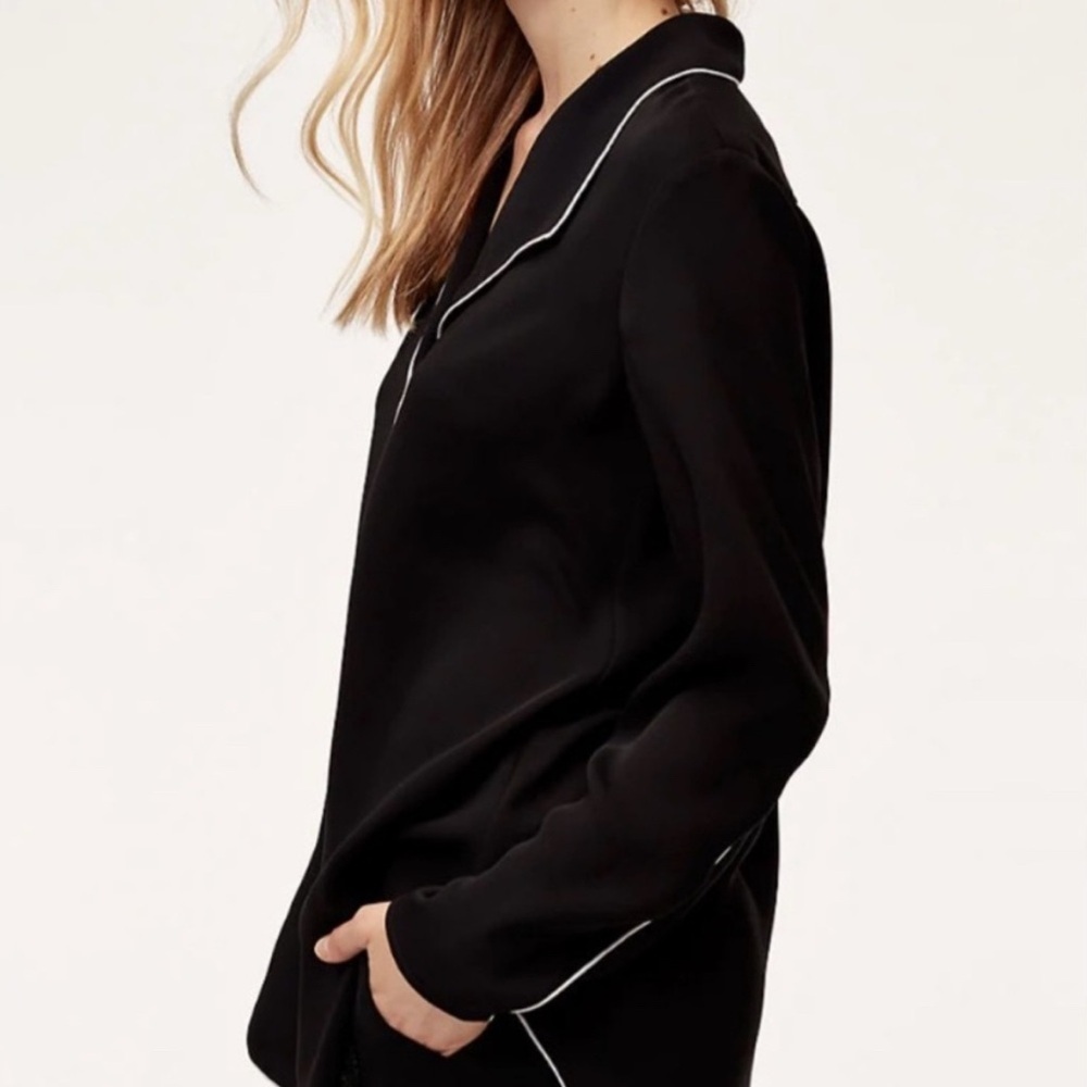 Aritzia Babaton Rena Long Sleeve Blouse, Black with White Piping, Size M - Picture 7 of 9